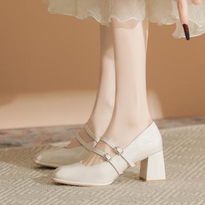 2025 French Retro Block Heel Wedding Shoes for Women, One-Strap Shallow Mouth Fairy Bridal High Heels, XCY-931-13