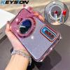 KEYSION Luxury Glitter Jewelled Magnetic Phone Case for Samsung Galaxy A50 A50S A30S Makeup Mirror Stand Shockproof Back Cover