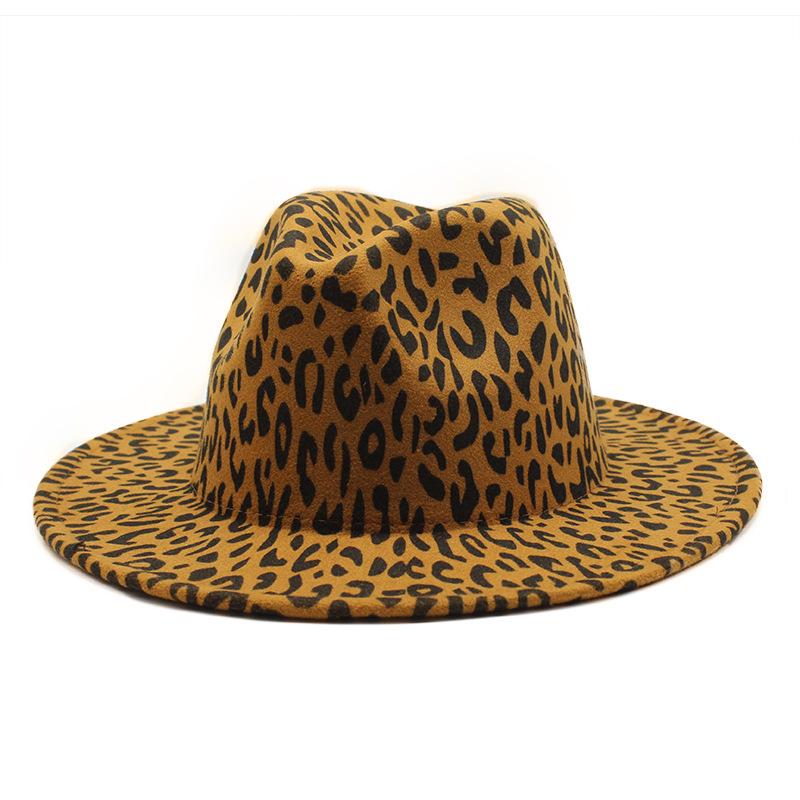 Hot-selling women's black soft woolen hats, leopard print hats, baron hats, spring women's top hats, gambler hats, large brim hats