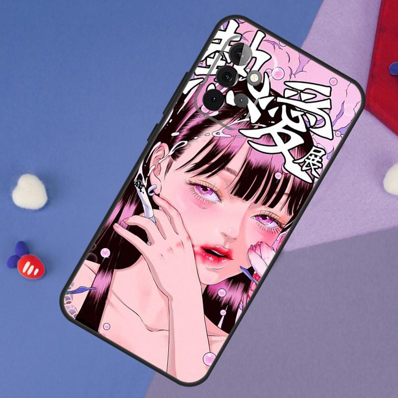 Cartoon Girl Aesthetic Case For Samsung Galaxy A52 A53 A33 A13 A34 A54 A14 A35 A55 A15 A56 A36 A26 A16 A06 A22 A32