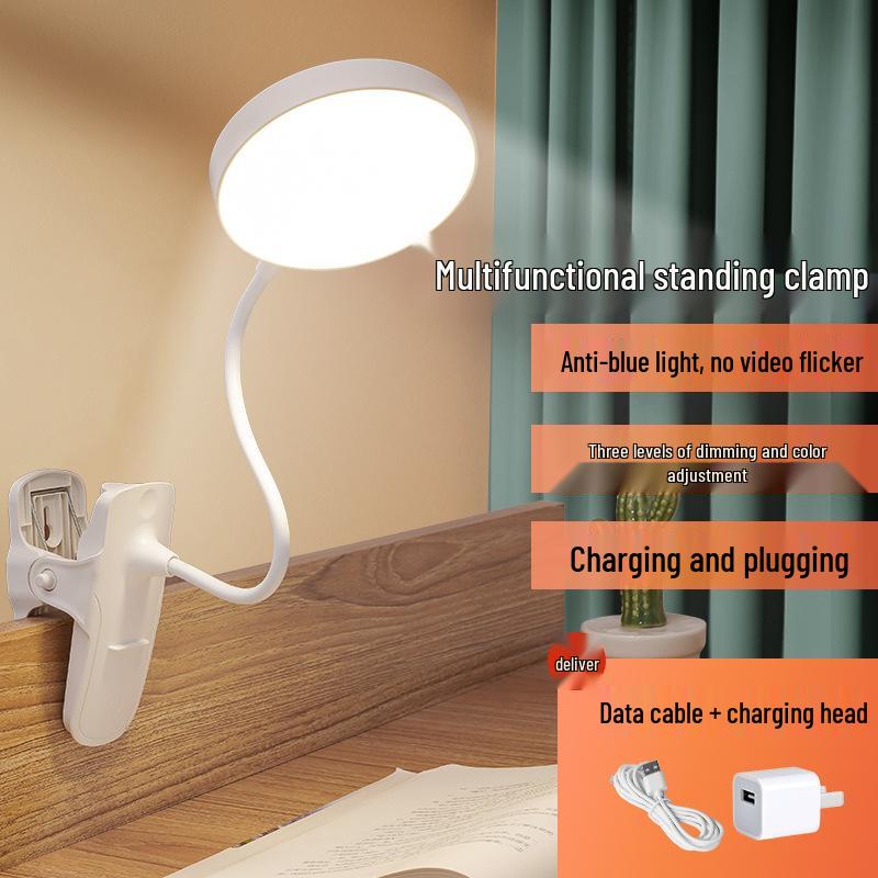 USB Rechargeable LED Clip-On Desk Lamp for Eye Protection, Ideal for Students and Bedside Use