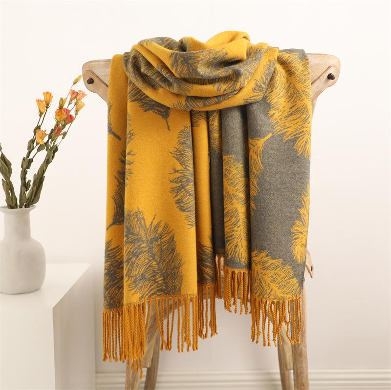 Women's Fall and Winter Faux Cashmere Scarf Thickened Warm Double-sided Two-color Tassel Shawl