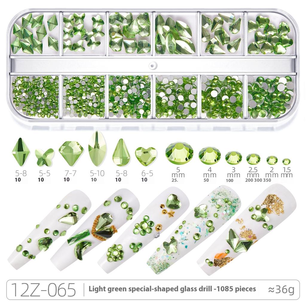 Broca para Nail Art 12 Compartimentos Strass Fundo Plano Broca Formato Especial Unha Vidro AB Aurora Transparente Broca Unha Conjunto de Joias para Nail Art