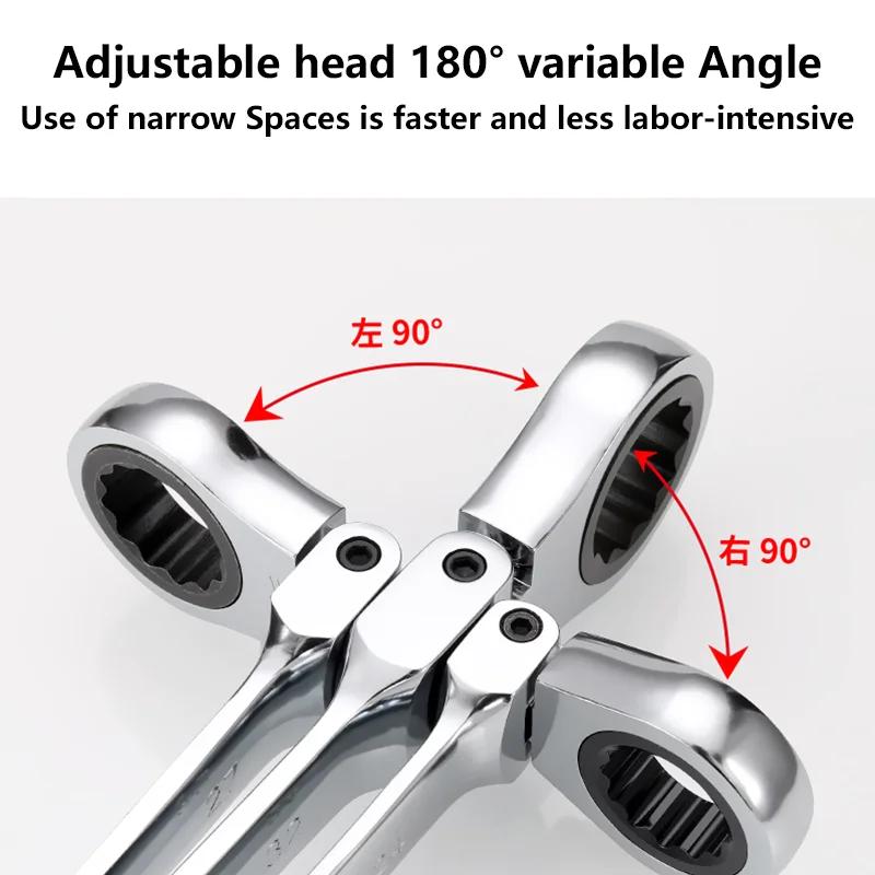 Combination Ratchet Wrench , with Flexible Head, Dual-purpose Ratchet Tool, Ratchet Combination Set 180 Degrees Flexible Open