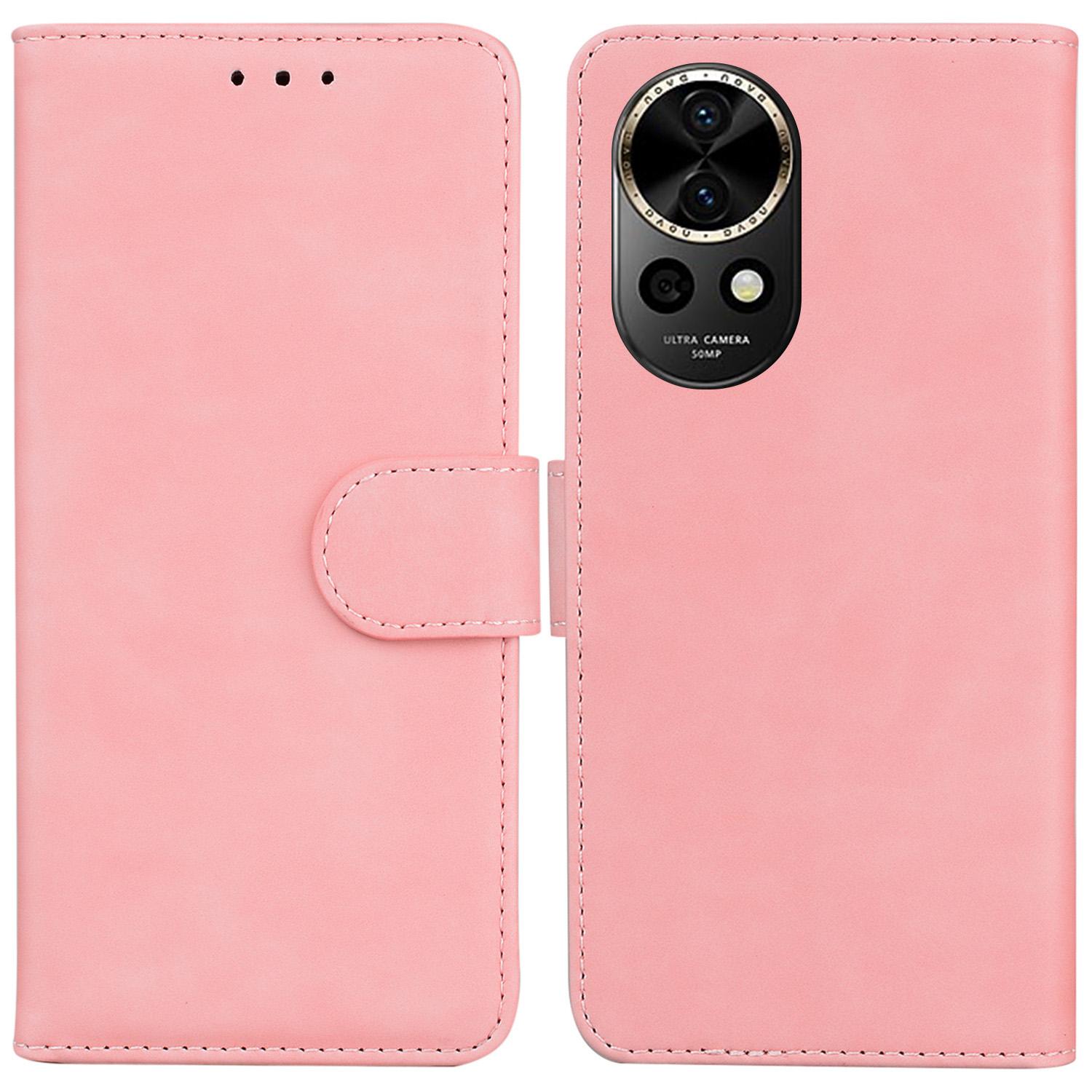 

For Huawei nova 12 5G Case Solid Color PU Leather Stand Phone Cover Pink