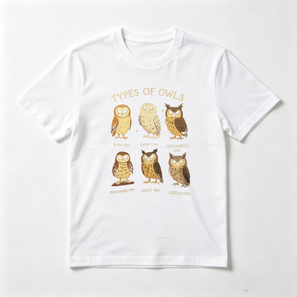 Types of Owls Graphic Printed Anime T Shirt Vintage Cartoon Summer O-neck Casual Fashion Loose Harajuku Clothing