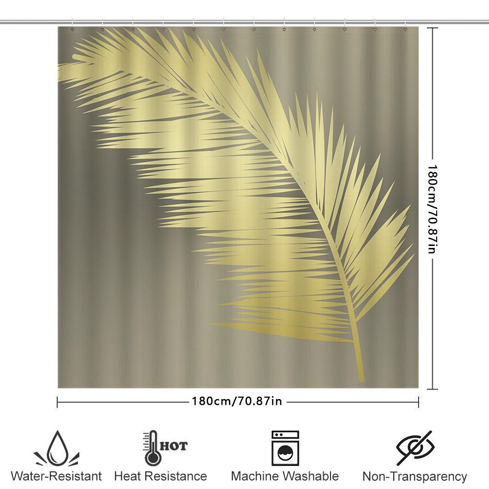Modern Stylish Golden Palm Leaf Shower Curtain Perfect For Luxury Bathroom Decor