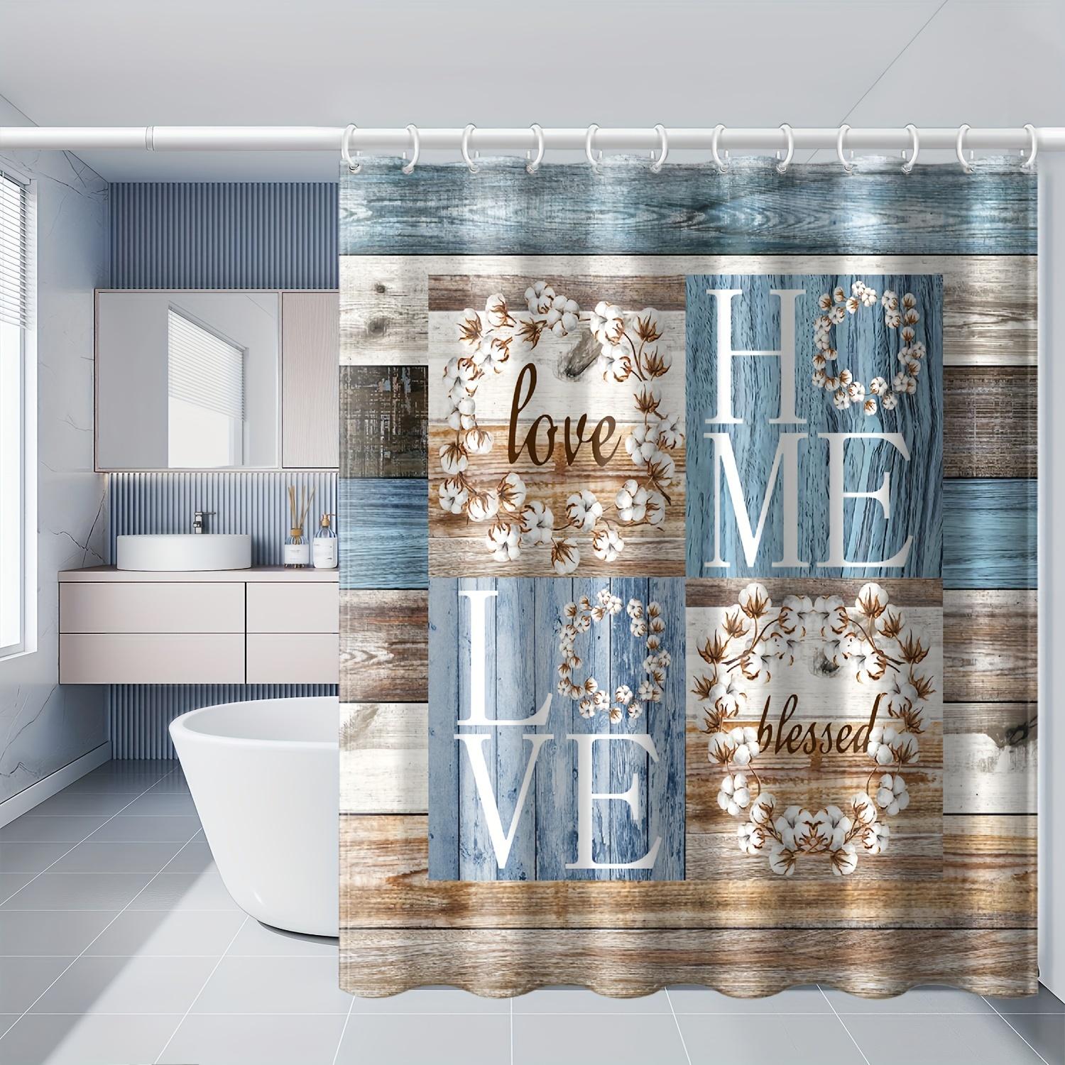 

Blue And Brown Wooden Plank Home Pattern Shower Curtain With 12 Hooks, Floral Print Decor Bathroom W60H190(CM)-1 Pcs