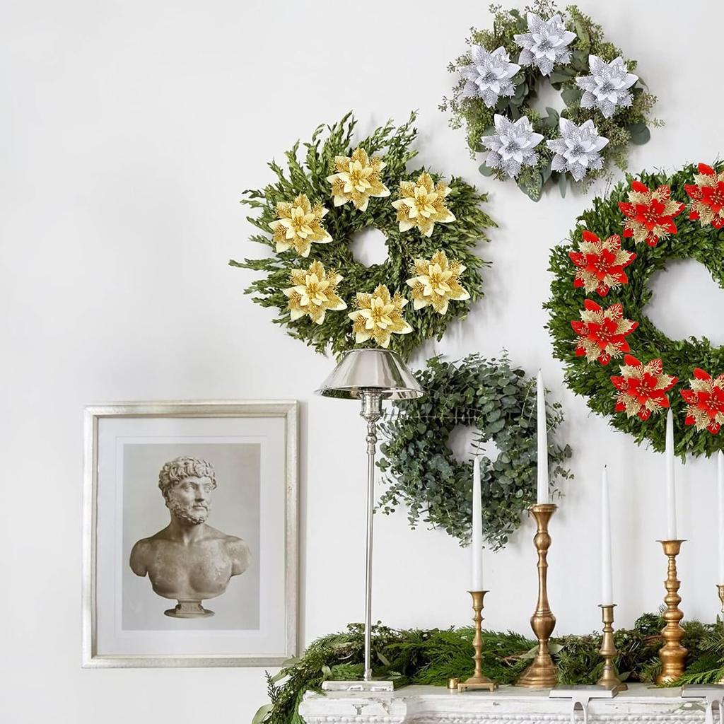 Große DIY Glitzernde Künstliche Weihnachtsblumen Kunstblumen Weihnachtsbaumschmuck Heim Neujahrsdeko
