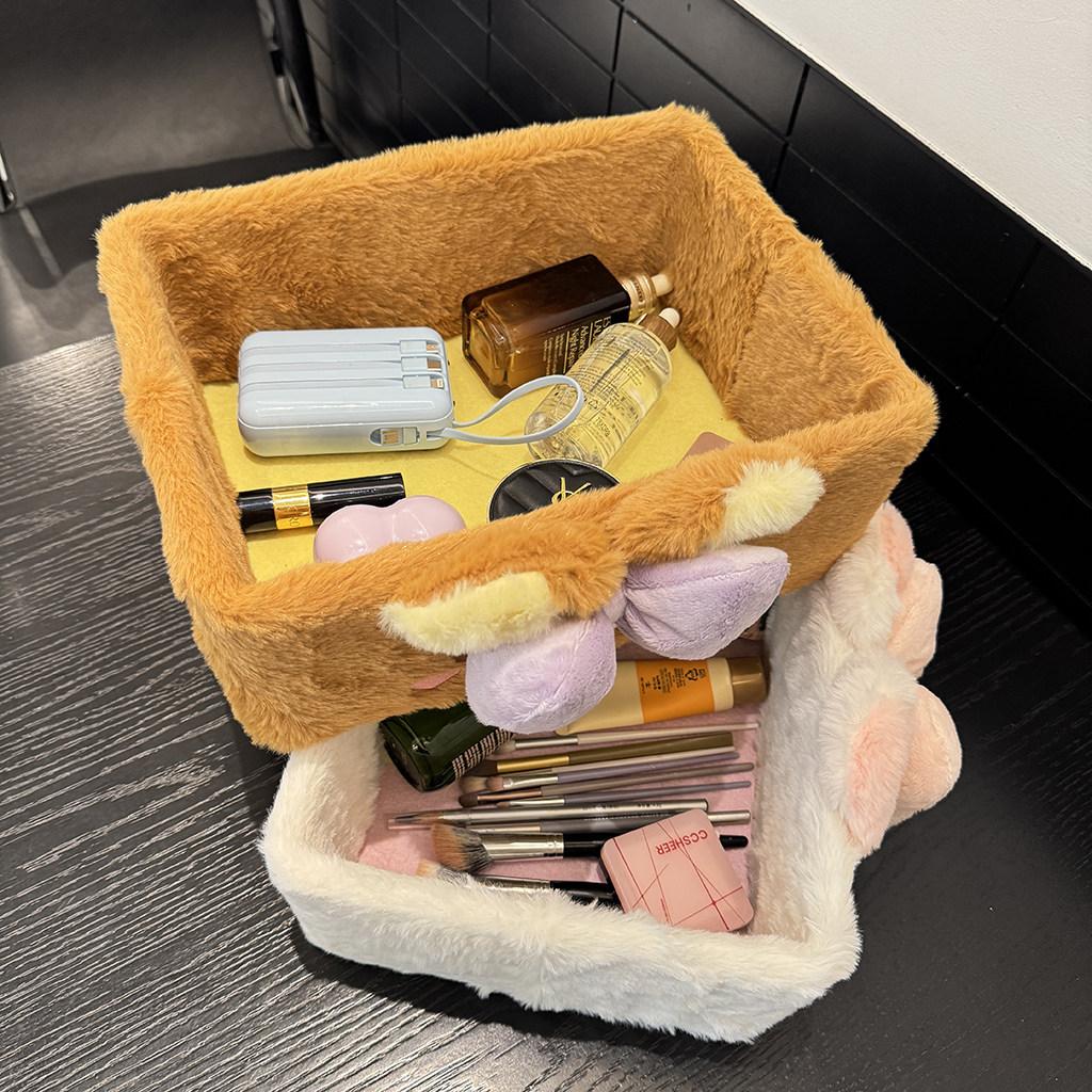 Cartoon Rilakkuma Plush Desktop Storage Box Cosmetic Organizer Skincare Basket Girls Miscellaneous Sorting Box Cute Gift