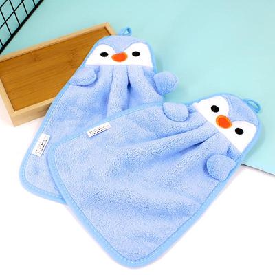 Adorable Penguin Coral Fleece Hand Towel - Thick, Absorbent, Hangable for Kids' Bathroom or Kitchen