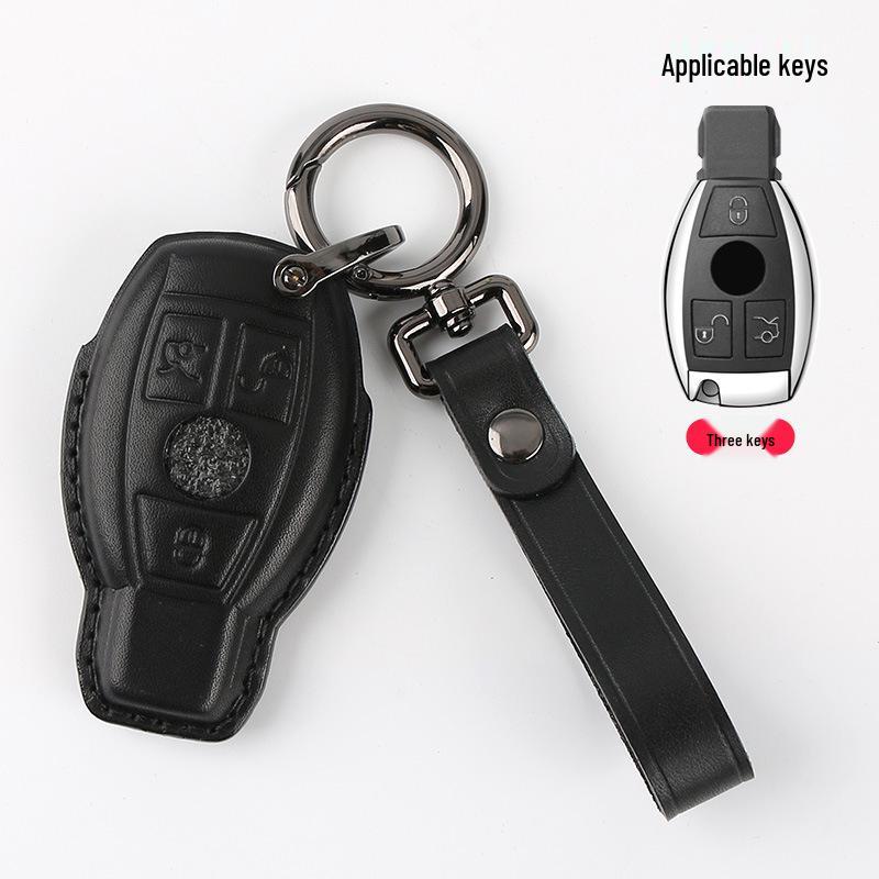 

Genuine Leather Handmade Full-Cover Mercedes Key Case and Keychain