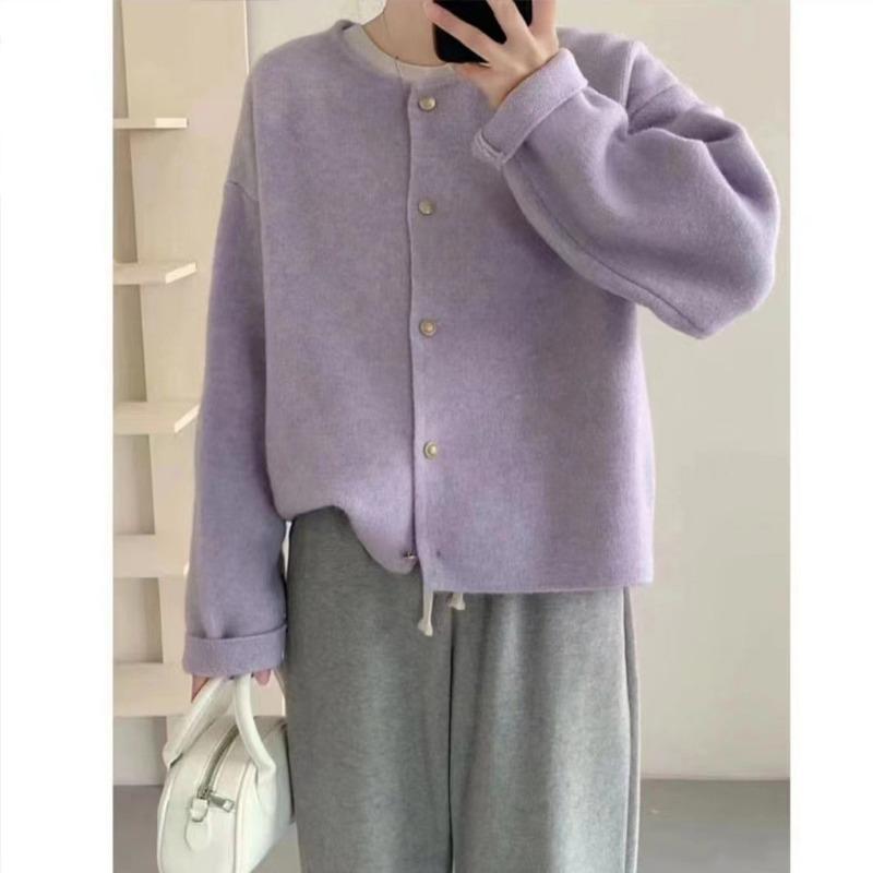 YYFS Damemote Uformelt Høst Vinter Ensfarget trykk Langermet O-hals topper Dameklær Ullstrikkede gensere