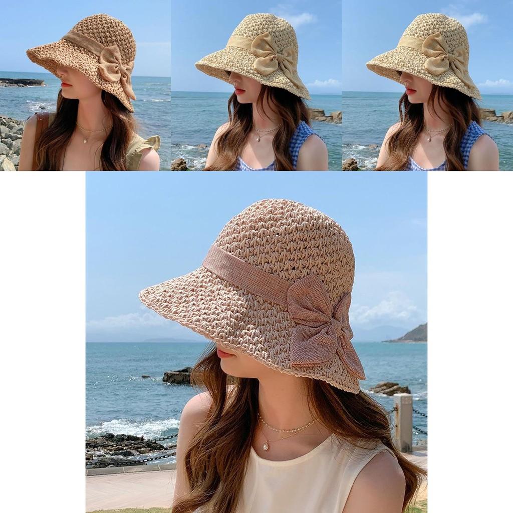 Fashionable Sun Hat For Women Bowknot Design Adjustable Wide Brim For Uv Protection