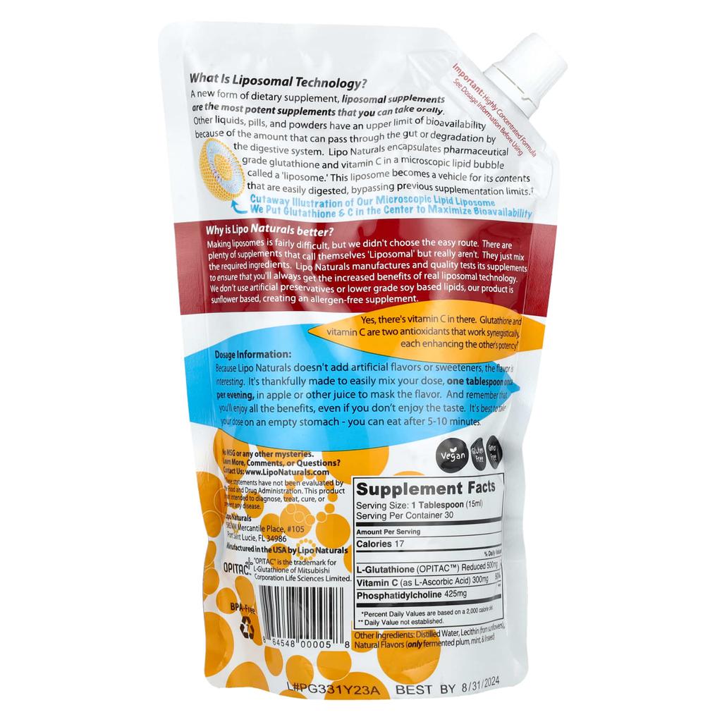 Lipo Naturals, Liposomal Glutathione Antioxidant Complex with Setria, 15 Oz (443 Ml)