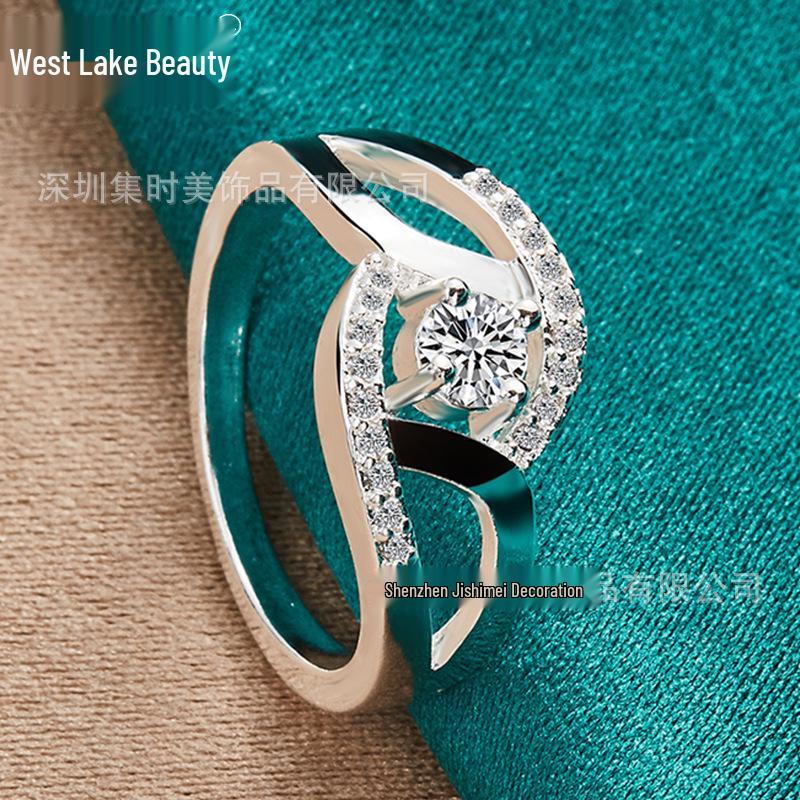 

Геометрическое кольцо с цирконом «Красота Западного озера»: Женские модные серебряные украшения Size 7