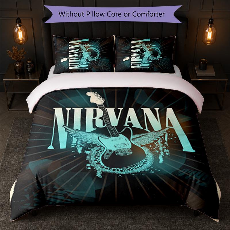 Set Biancheria da Letto 3 Pezzi Stampa Nirvana Copripiumino con Due Federe Biancheria da Letto Morbida per Camera da Letto Domestica