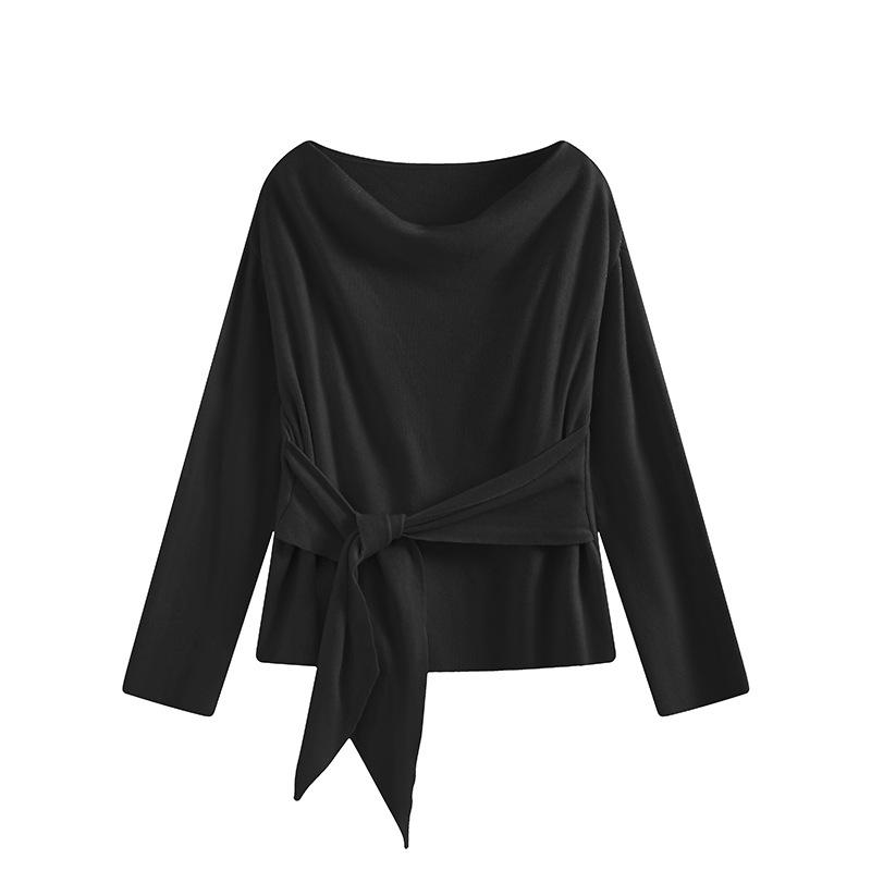 Korean Lace-Up Oatmeal Long-Sleeve Women's Top for Spring/Autumn - New Arrival Casual Slimming Fit