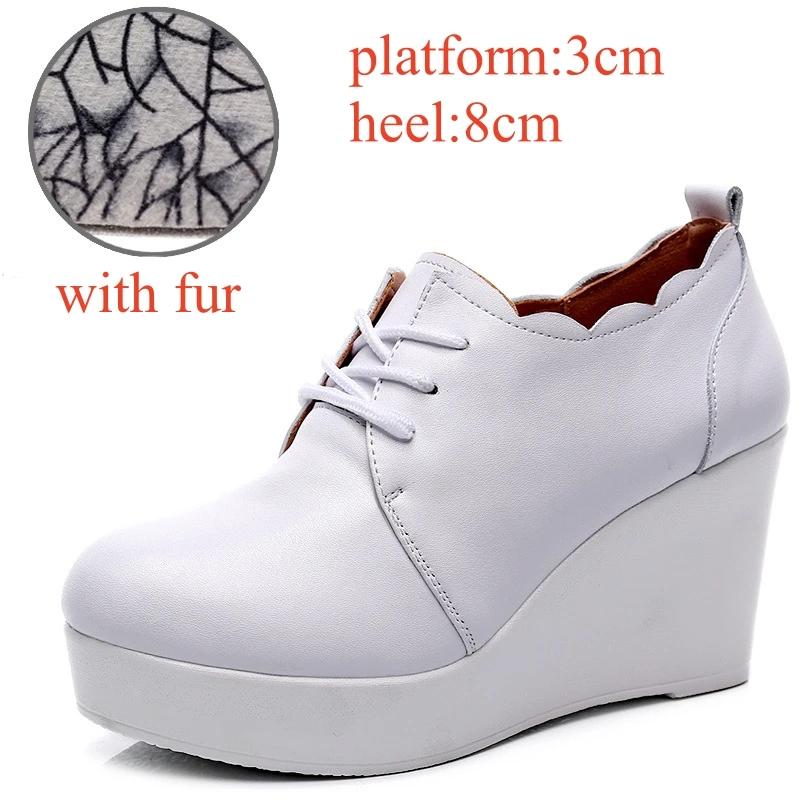 Small Size 33-43 Deep Mouth Genuine Leather Shoes Thick Bottom Platform Pumps 2025 Winter High Heels Wedges Shoes Office Model