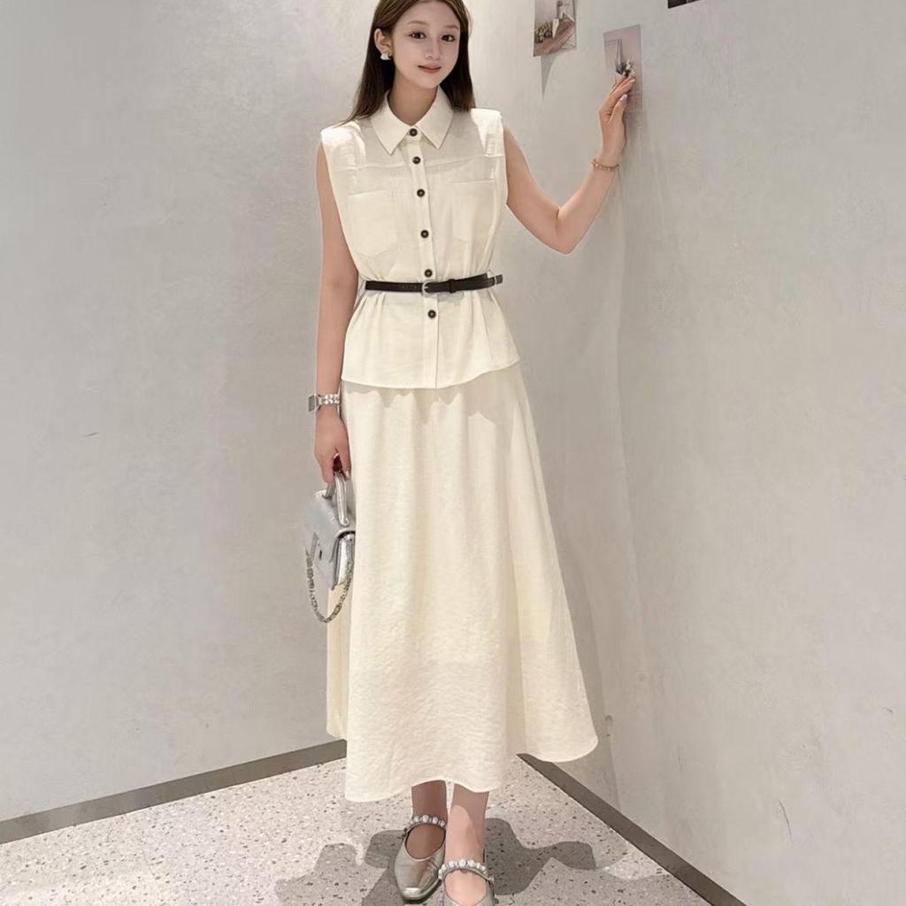 Sleeveless Top & Skirt Set - French Style Summer Fashion, Slim & Elegant Design