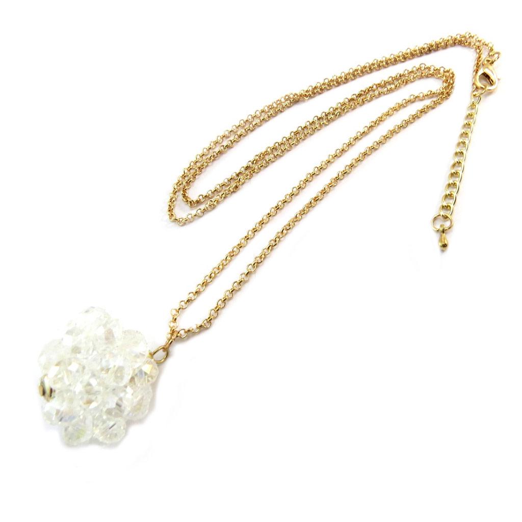 Les Trésors De Lily [P3593] - Golden White 'Sissi' Long Necklace (crystal)