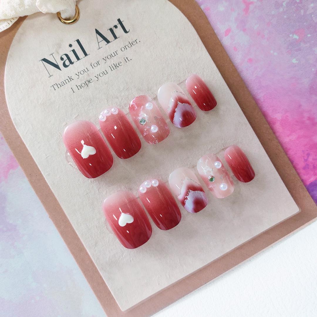 

Wave Pattern Gradient Manicure: Removable Heart Marble Ombre False Nail Patches (B659) B659-Wave Gradient [Glue Type]