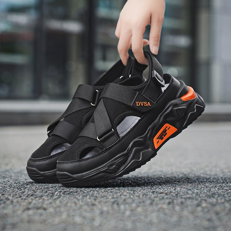 Fashion Sandals Men's Summer Outdoor Thick Soled Anti Slip Hollow Shoes Men's Water Wading Breathable Mesh Comfortable Beach Shoes