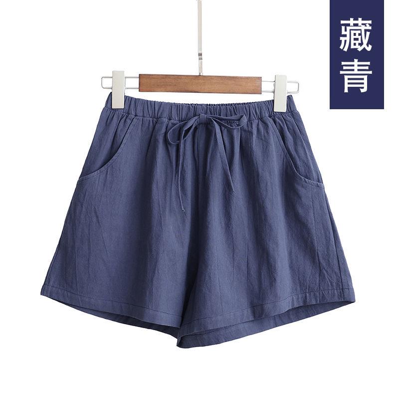 

Spring and Summer New Cotton and Linen Shorts Women s Outer Wear Thin A- Shown Wide Leg High Waist Slimming Plus Size Loose Casual Shorts for Women S темно-синий