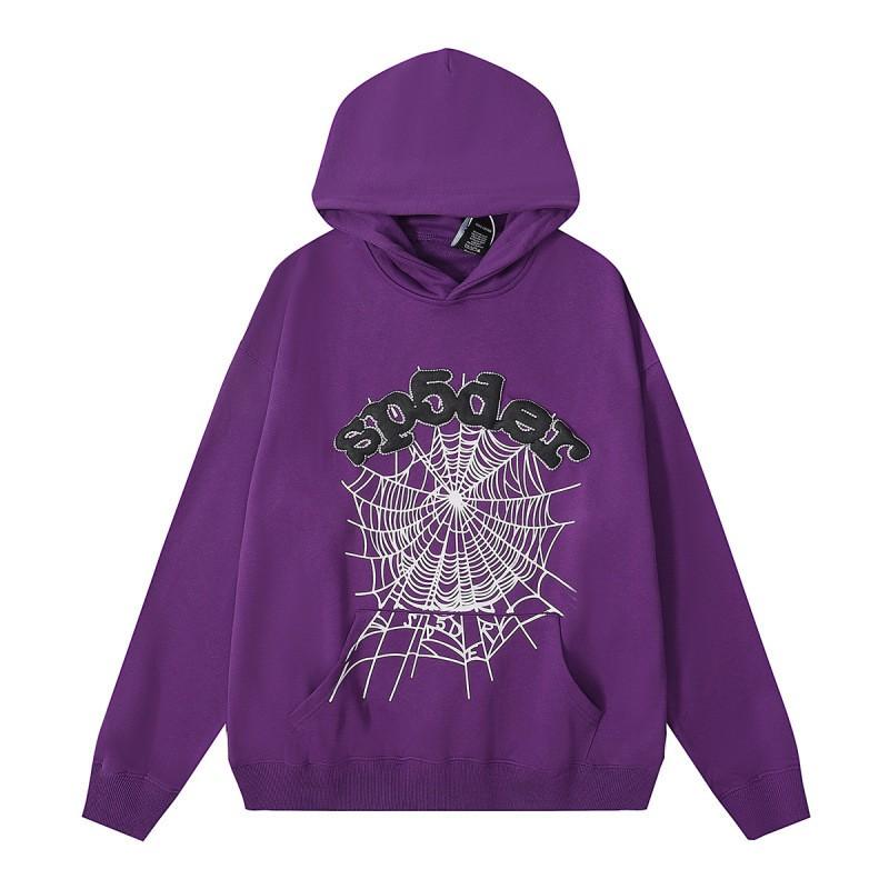 Sp5der Hoodie Unisex Oversized Cotton Pullover With Foil Letter Print Fall Casual Streetwear