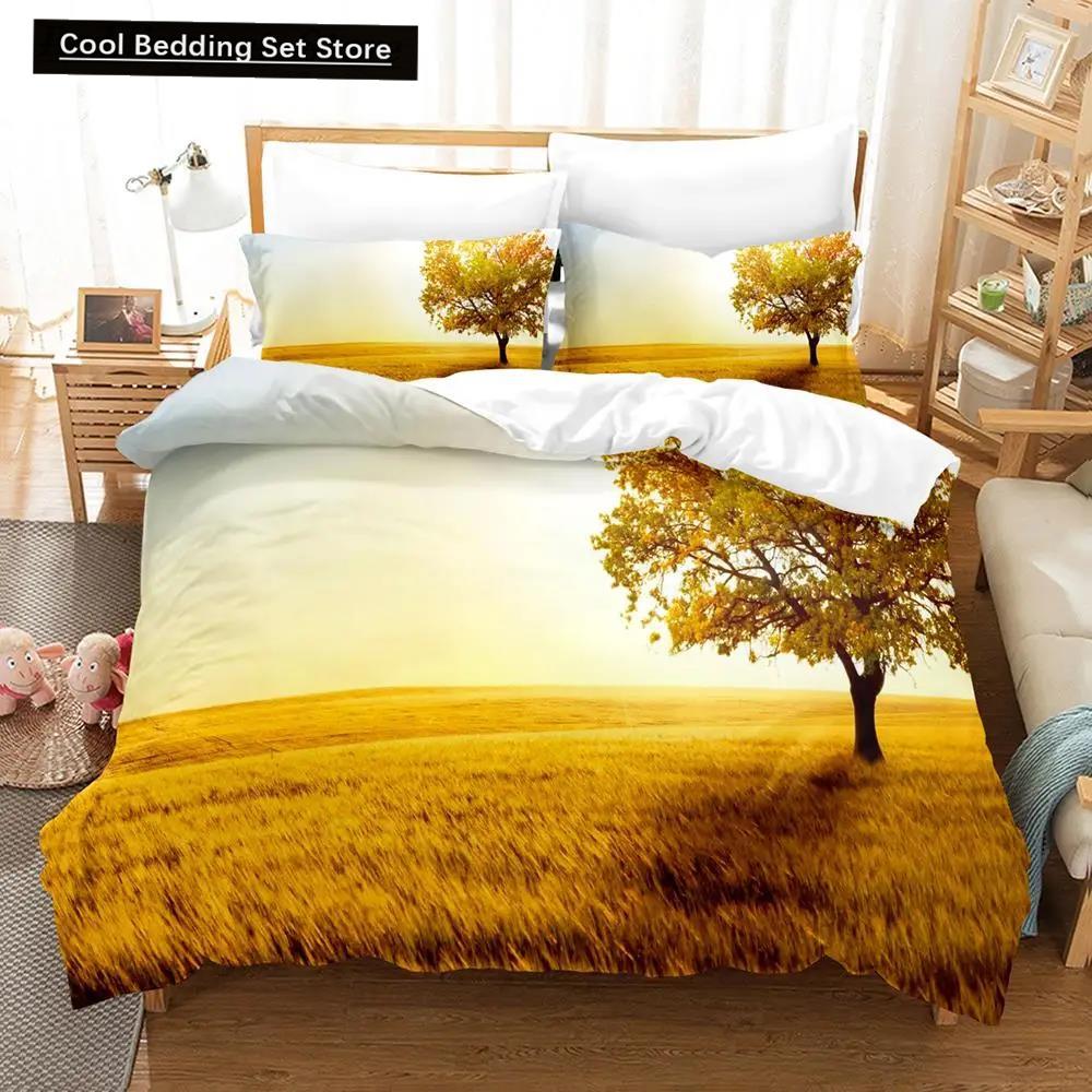 Comforter Natural Landscape Blue Sky Lawn Flower Double Queen King Size 2/3Pcs Polyester For Kids Teens Adults