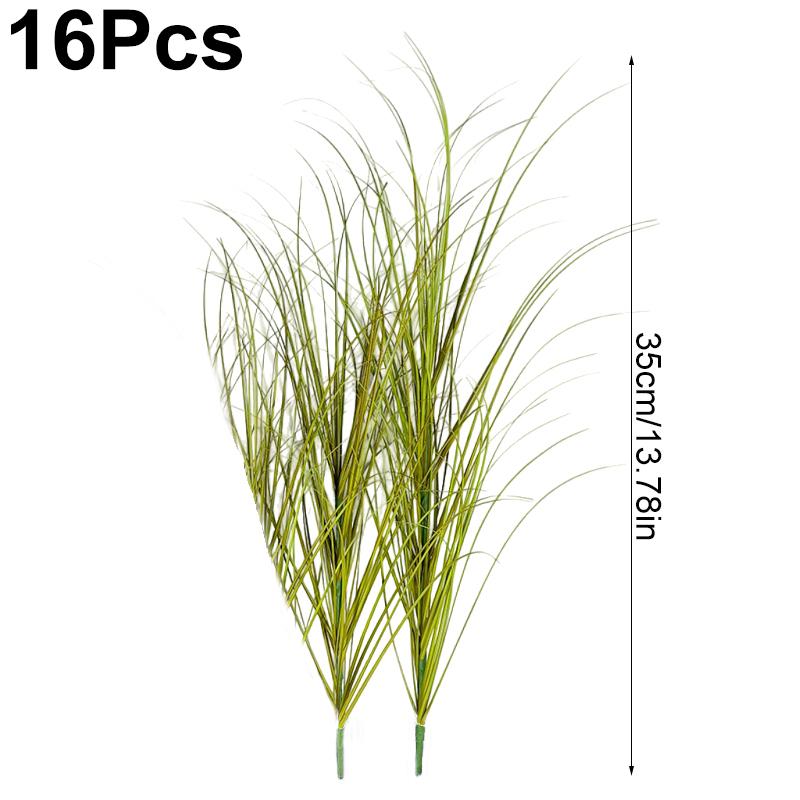 16PC Lush Green Outdoor Faux Shrubs Home Decor Fake Tall Grasses Home Office Decor Realistic Plastic Plants Indoor 3 Sizes