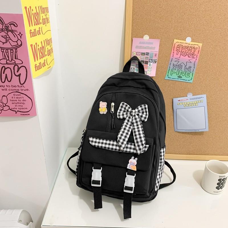 Cute Bow Checkered Decoration For Student Leisure Backpacks For Use Daily