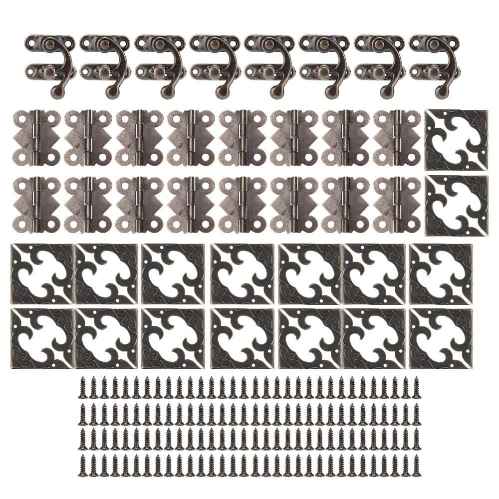 46PCS Bronze Retro Buckle Locks Metal Corner Trim Box Hinges Corner Protectors  Wood Chest