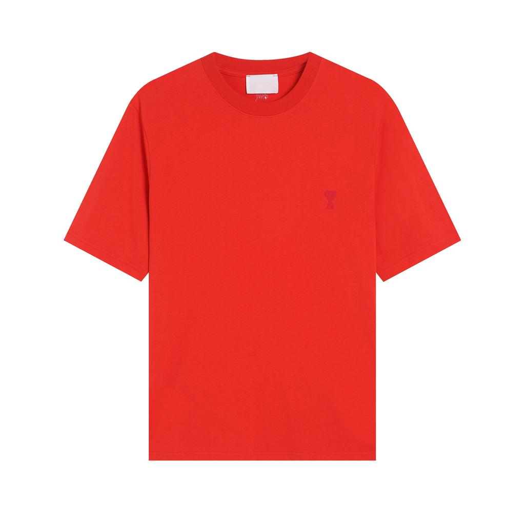 Atmungsaktives Baumwoll-Basic-T-Shirt für Frühling und Sommer für Herren und Damen, mit roter Herzstickerei