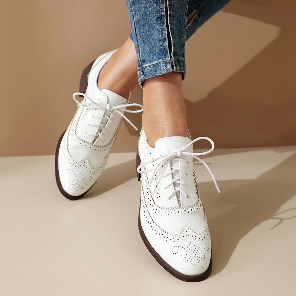 Fashion Vintage Style Casual Lace up Shoes For Women Oxfords Fashion  Mixed Colors Women Flats Lady PU Leather Single Shoe Big Size