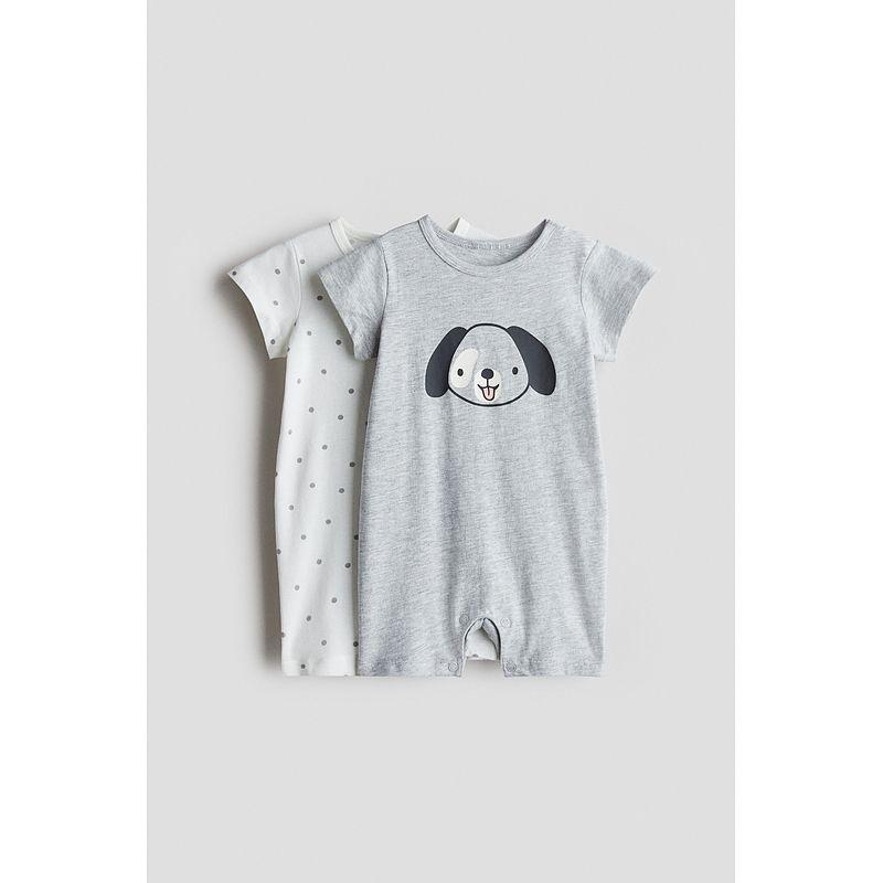 

HM Детская одежда Малыш Мальчик Малышка Домашняя одежда Костюм из 2 предметов 2025 Лето Хлопок С принтом Короткий рукав Цельная пижама 1224625 Light gray/Puppies 66/48(4-6m)