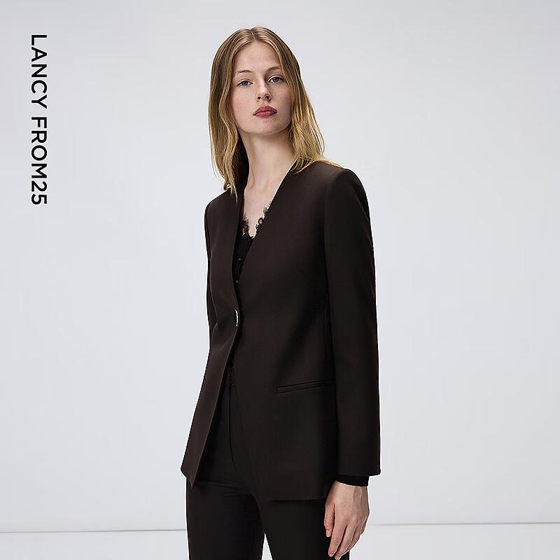 Elegant Women's V-Neck Wool Blend Blazer