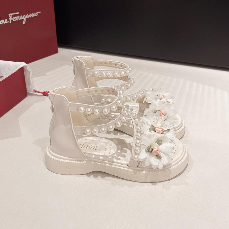 Girl Princess Dress Sandals Summer Chic Flower Children Wedding Party Sandals Fashion Beading Kids Causal Roman Sandals Open-toe