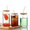 Versatile 500ML Matcha Glass With Straw Bamboo Lids Coffee Mug Mason Jars for Cocktail Whiskey Milk Juice Cola