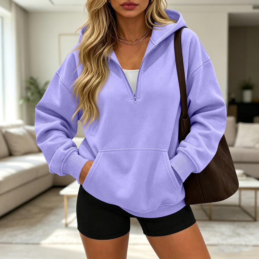 Women's Casual Half Zip Long Sleeve Hooded Sweatshirt for Daily Wear