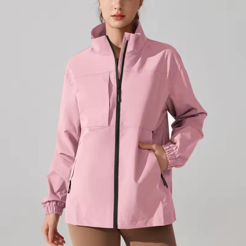 Women's Spring Plus Size Waterproof Rain Jacket Stand Collar Lightweight Windbreaker Raincoat Full Zipper Running Jacket