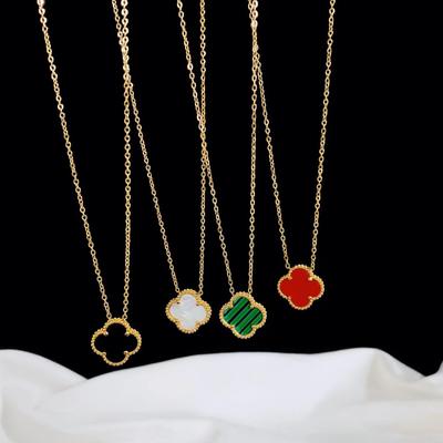 15MM Classic Fashion Double-Sided Mother-Of-Pearl Four-Leaf Clover Titanium Steel Necklace Net Red Ins Not Lose Colour Women's Pendant