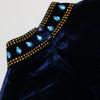 Women's Blue Water Drop Rhinestone Suede Evening Gown Robe
