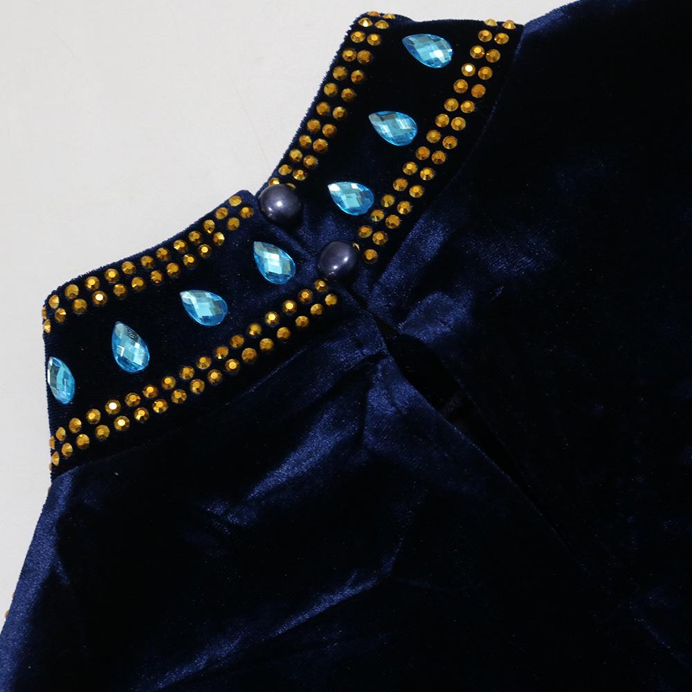 Women's Blue Water Drop Rhinestone Suede Evening Gown Robe