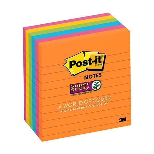 Post-It Lined Super Sticky Notes 6pk (Rio De Janeiro)
