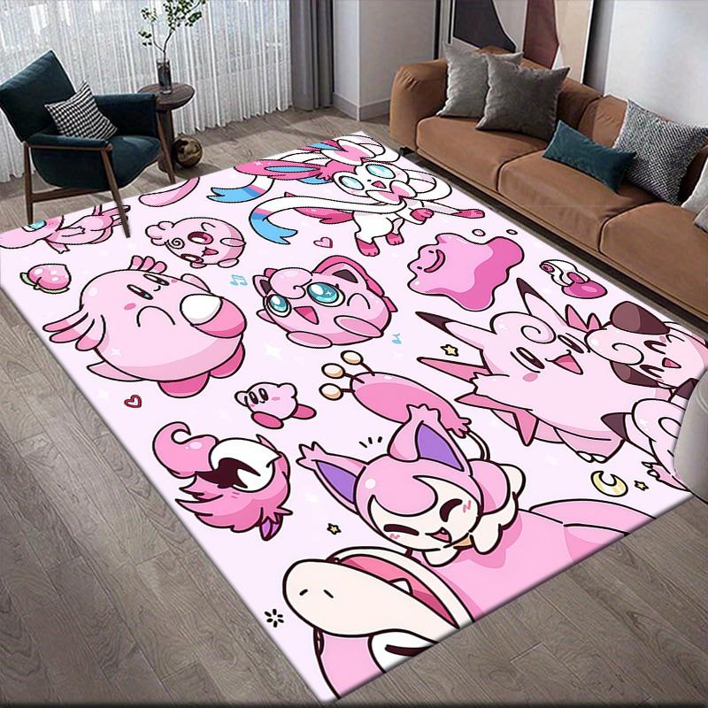 Pink Pokémon Anti-Slip Rug, Rectangular Carpet for Living Room, Bedroom & Sofa Area, Perfect Home Decor