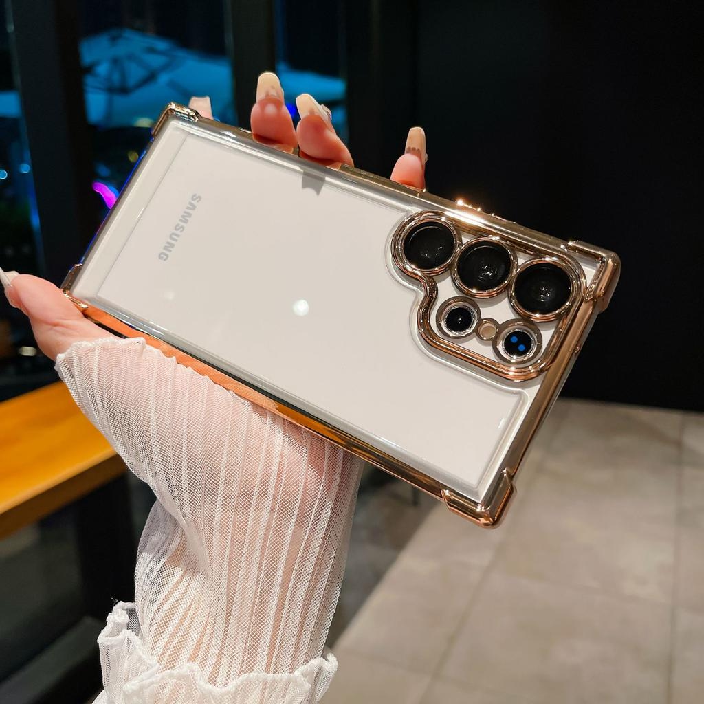 Electroplating Four Corners Anti-fall Suitable for Samsung S24 Ultra Mobile Phone Case S23FE Gradient Flash Powder A55 Protective Case