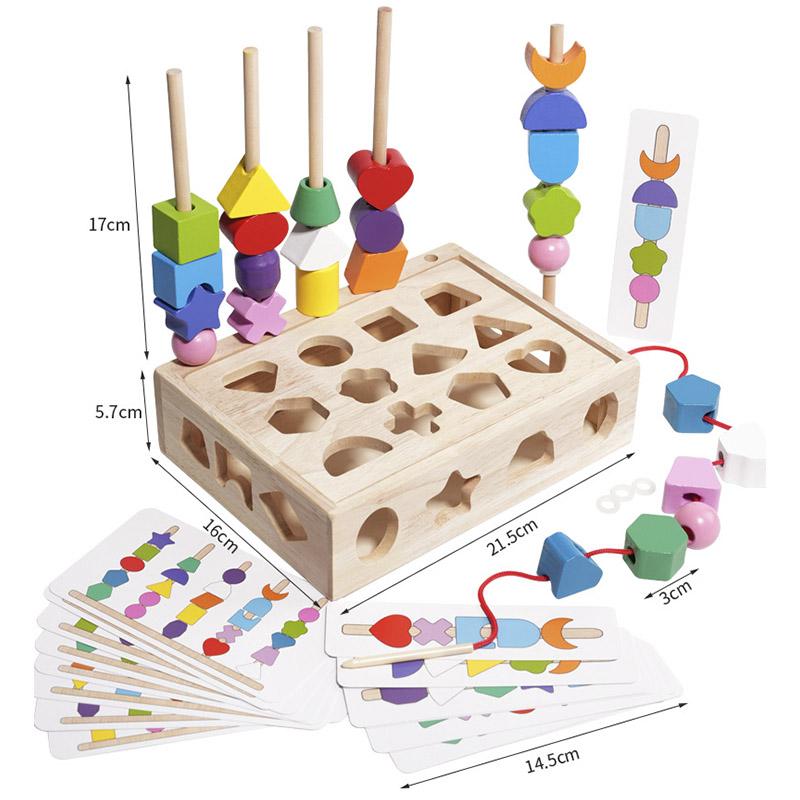 

Montessori Wooden Toys Color Shape Matching Puzzle Game Box Colorful Beaded Color Cognition Educational Toys Gift For Children