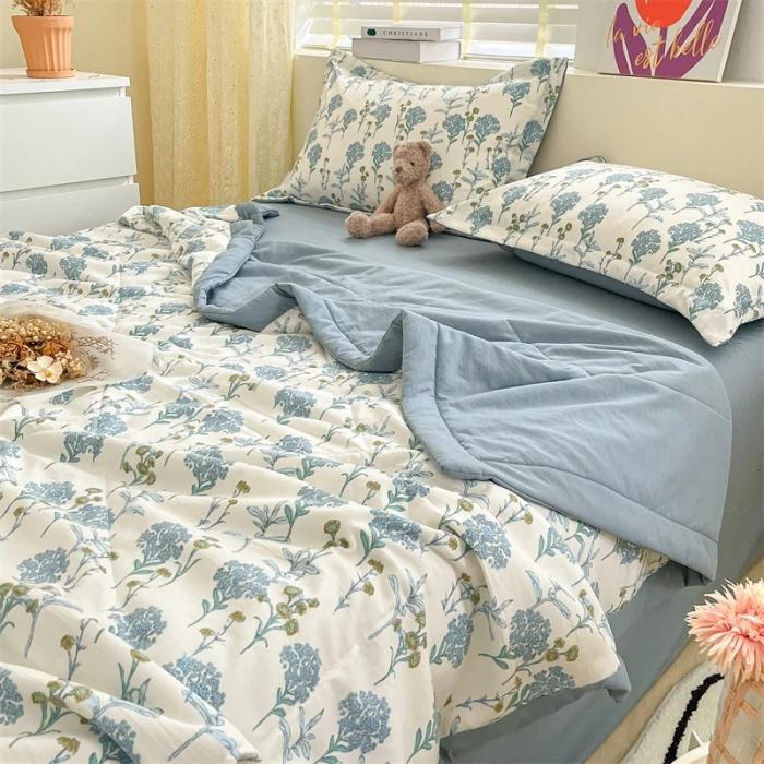 Cotton Air-Conditioning Quilt Cover for Children and Adults, Soft Flower, Double Printed, Washable Bed, Home Use, New