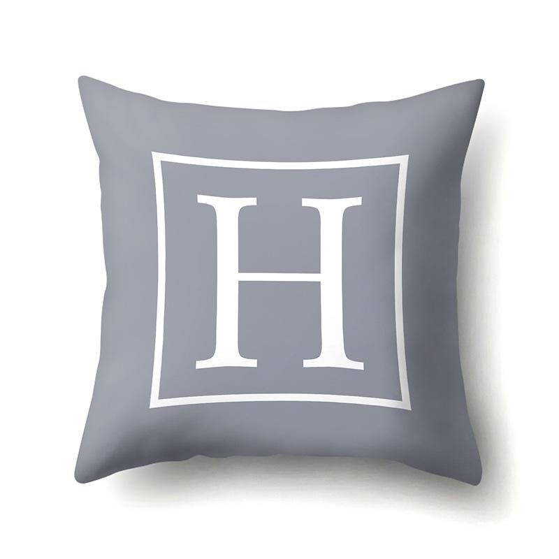 Polyester Pillow Case Gray Base Literary Home Car Decoration 26 English Letter Cushion Car Cushion Cover